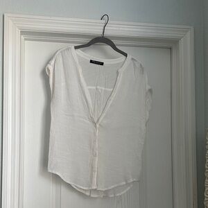 Lightweight White Gauze Button-Front Blouse